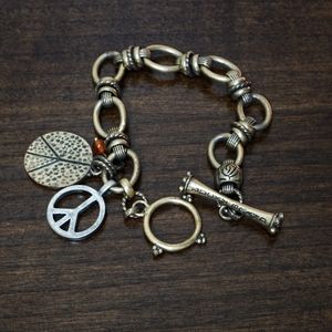 Lucky Brand Rustic Gold Peace Toggle Bracelet